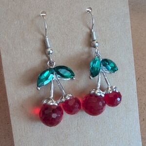 Vibrant Cherry Earrings with Red and Green Accents
